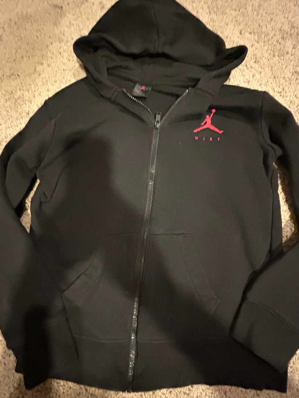 Nike Black Kids Zip Hoodie with Red Jumpman Logo